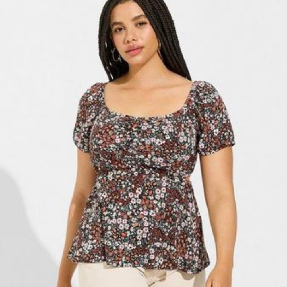 Torrid Babydoll Rayon Slub With Side Cutouts Top